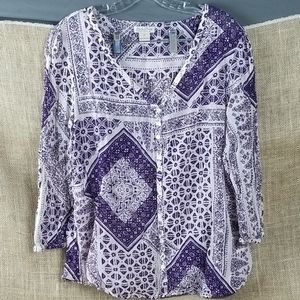 Purple and Cream Cotton Crinkle Shirt Lucky Brand